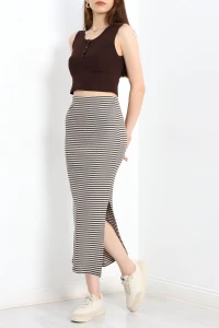 Çizgili Kaşkorse Etek Kahvebej - 90330.1567.