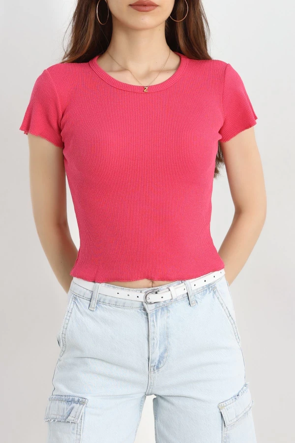 Overlok Detaylı Tişört Fuşya - 90340.1567.