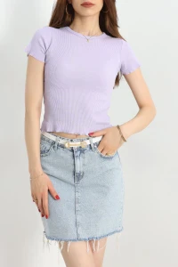 Overlok Detaylı Tişört Lila - 90340.1567.