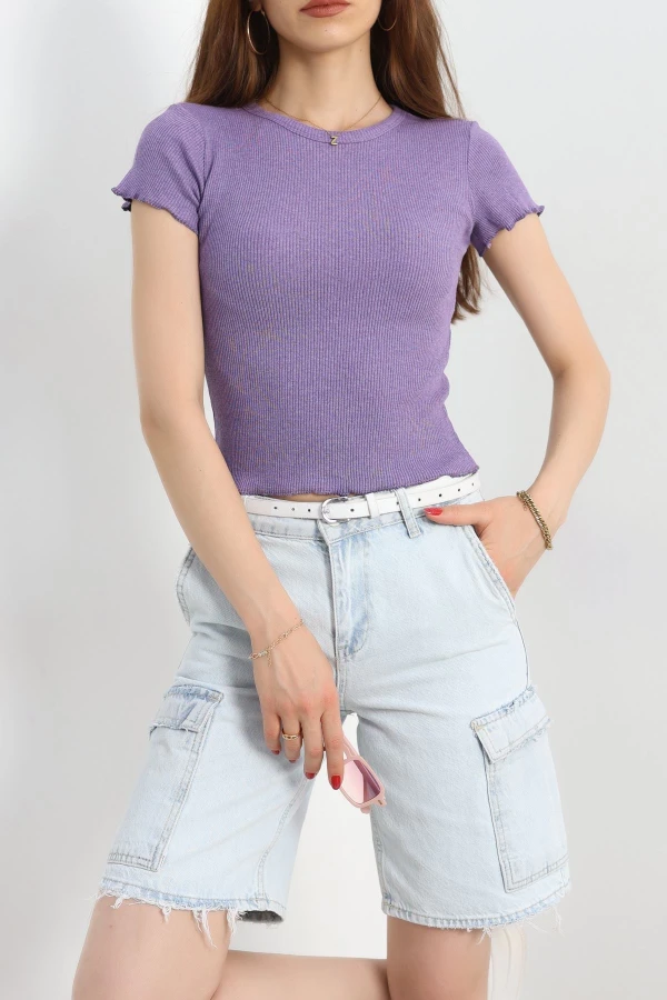 Overlok Detaylı Tişört Mor - 90340.1567.