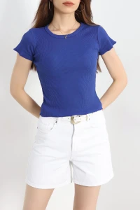 Overlok Detaylı Tişört Saks - 90340.1567.