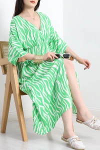 Kruvaze Yaka Desenli Elbise Yeşil - 90354.1247.