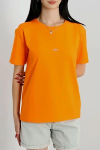 Baskılı Bisiklet Yaka Penye Tişört Turuncu - 90910.1878.