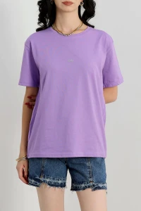 Baskılı Bisiklet Yaka Penye Tişört Açıklila - 90910.1878.