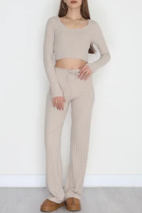 Parmak Geçmeli İnterlok Fitilli Takım Bej - 90959.1748.