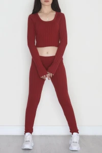 Parmak Geçmeli U Yaka Raporlu İnterlok Takım Bordo - 90975.1748.