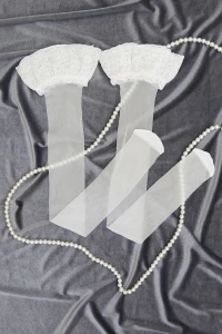 Dantelli Silikonlu Jartiyer Çorabı Beyaz - 1101.1364.