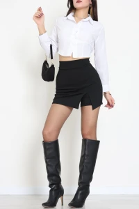 Çelik Örgü Kumaş Yırtmaçlı Şort Etek Siyah - 15519.316.