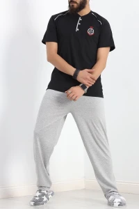 Düğmeli Erkek Pijama Takımı Siyahgri - 17370.1048.