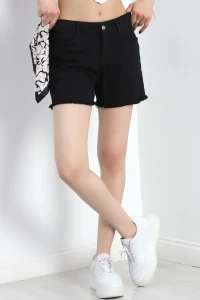 Püsküllü Kot Şort Siyah - 19457.1778.