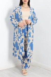 Desenli Kimono Takım Mavibej - 19767.1247.