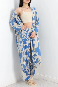 Desenli Kimono Takım Mavibej - 19767.1247.