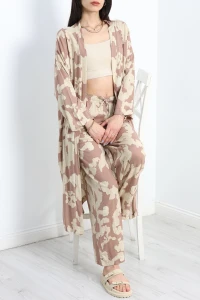Desenli Kimono Takım Kahvebej - 19767.1247.