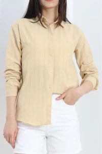 Oversize Terikoton Gömlek Kum - 20369.1874.