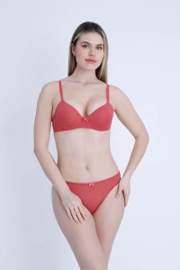 Sütyen Takım Küçük Baklava Desen Dolgulu Kiremit - 2551.1783.