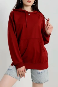 2 İplik Kapşonlu Kanguru Cepli Sweat Bordo - 30090.1878.