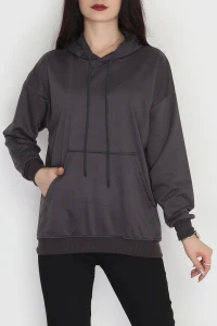 2 İplik Kapşonlu Kanguru Cepli Sweat Antrasit - 30090.1878.