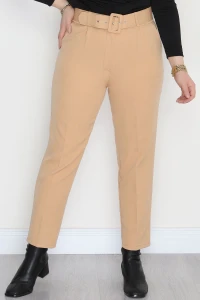 Büyük Beden Kemerli Kumaş Pantolon Bisküvi - 30371.1397.