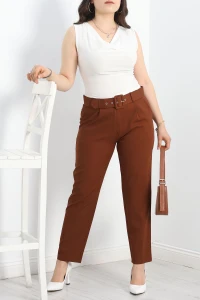 Büyük Beden Kemerli Kumaş Pantolon Kahve - 30371.1397.