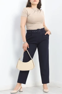 Büyük Beden Kemerli Kumaş Pantolon Lacivert - 30371.1397.
