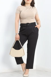 Büyük Beden Kemerli Kumaş Pantolon Siyah - 30371.1397.