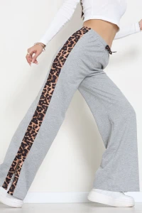 Yırtmaçlı Şeritli 2 İplik Eşofman Altı Gri - 40022.1857.