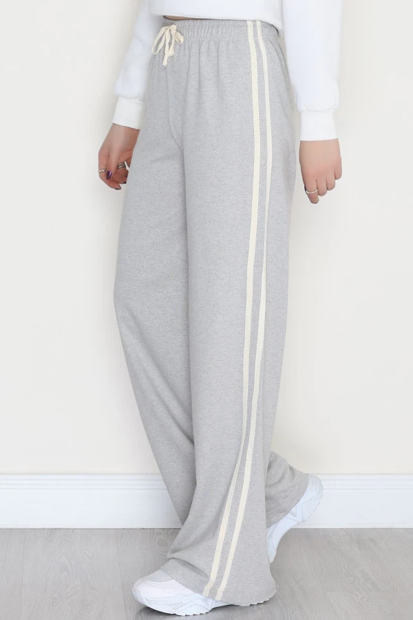 Keten Biyeli 2 İplik Eşofman Altı Gribej - 40023.1857.