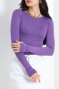 Bisiklet Yaka Parmak Geçmeli Viskon Body Mor - 40075.599.
