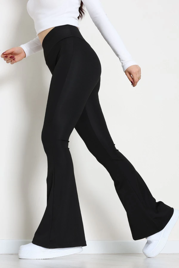 Geniş Kemer İspanyol Paça Dalgıç Tayt Siyah - 40125.1098.