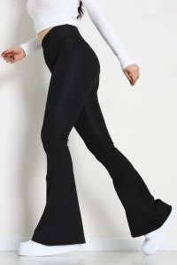 Geniş Kemer İspanyol Paça Dalgıç Tayt Siyah - 40125.1098.