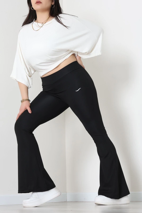 Büyük Beden Baskılı İspanyol Tayt Siyah - 50030.1098.