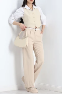 Tek Pile Ekstraforlu Palazzo Pantolon Bej - 50054.1920.