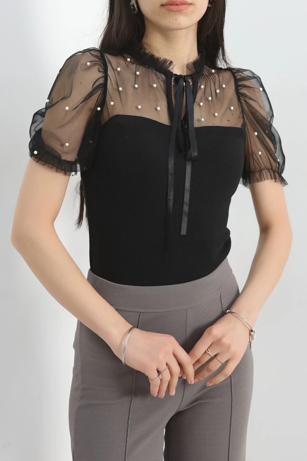 Tül Detay Bluz Siyah - 50204.1960.