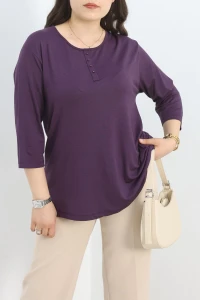 Düğme Detay Büyük Beden Bluz Mor - 50340.1954.