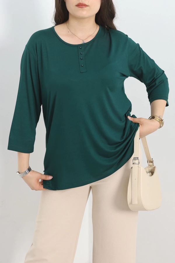 Düğme Detay Büyük Beden Bluz Zümrüt - 50340.1954.
