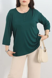 Düğme Detay Büyük Beden Bluz Zümrüt - 50340.1954.