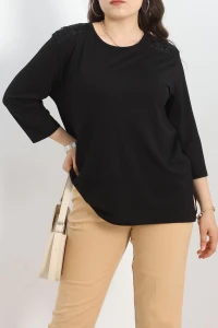 Kolları Dantel Detay Büyük Beden Bluz Siyah - 50349.1954.