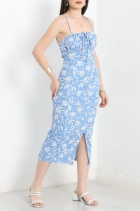 Askılı Desenli Elbise Mavibeyaz - 650.1247.