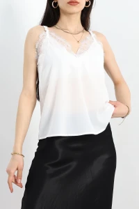Dantelli Saten Bluz Beyaz - 689.1247.