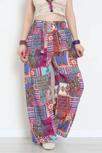 Desenli Dokuma Pantolon Fuşyamavi - 12333.1095.