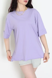 Duble Kol Yırtmaçlı 2 İplik Tişört Lila - 20701.1878.