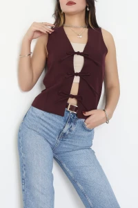 Dabıl Kumaş Astarlı Bağlamalı Yelek Mürdüm - 21770.1991.