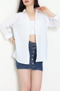 Terikoton Oversize Gömlek Beyaz - 3080.2131.