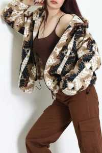 Baskılı Kapşonlu Polar Ceket Vizonetnik - 31711.1247.