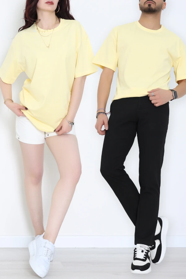 Kompak Penye Ünisex Baskısız Oversize Tişört Sarı - 55045.1872.