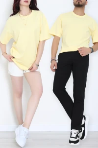 Kompak Penye Ünisex Baskısız Oversize Tişört Sarı - 55045.1872.