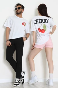 Kompakt Penye Unisex Tişört Beyazkırmızı1 - 55064.1872.