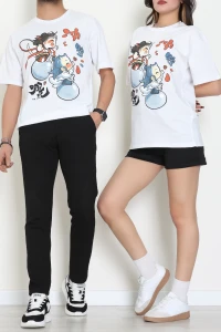 Kompakt Penye Unisex Tişört Beyazmavi3 - 55064.1872.