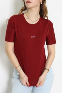 Baskılı Bisiklet Yaka Lüks Penye Tişört Bordo - 60242.1878.