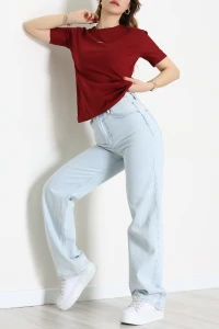 Baskılı Bisiklet Yaka Lüks Penye Tişört Bordo - 60242.1878.